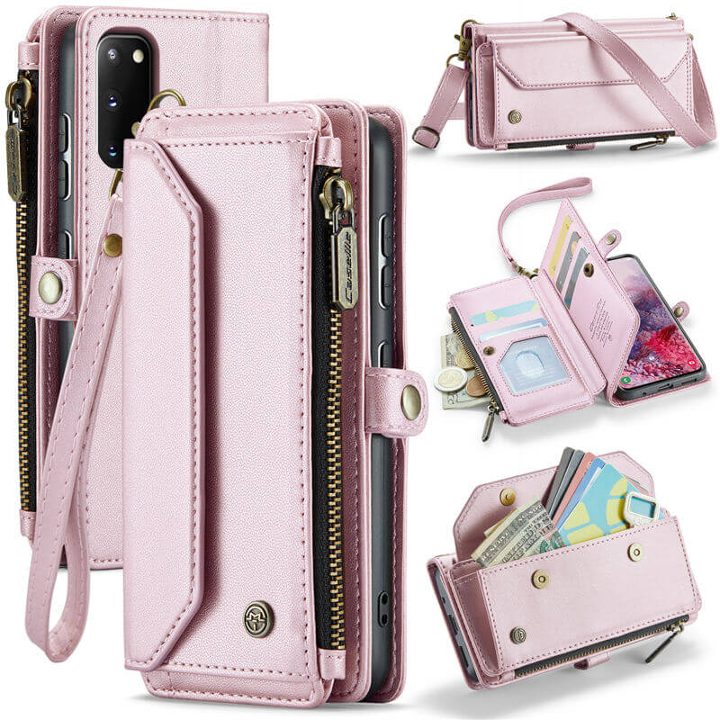 CaseMe Samsung Galaxy S20 Wallet RFID Blocking Crossbody Case Support Wireless Charging Pink