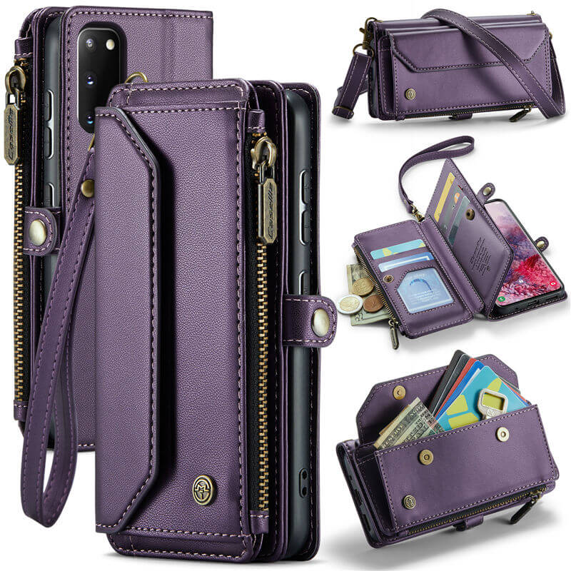 CaseMe Samsung Galaxy S20 Wallet RFID Blocking Crossbody Case Support Wireless Charging Purple