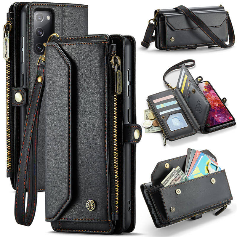 CaseMe Samsung Galaxy S20 FE Wallet RFID Blocking Crossbody Case Support Wireless Charging Black