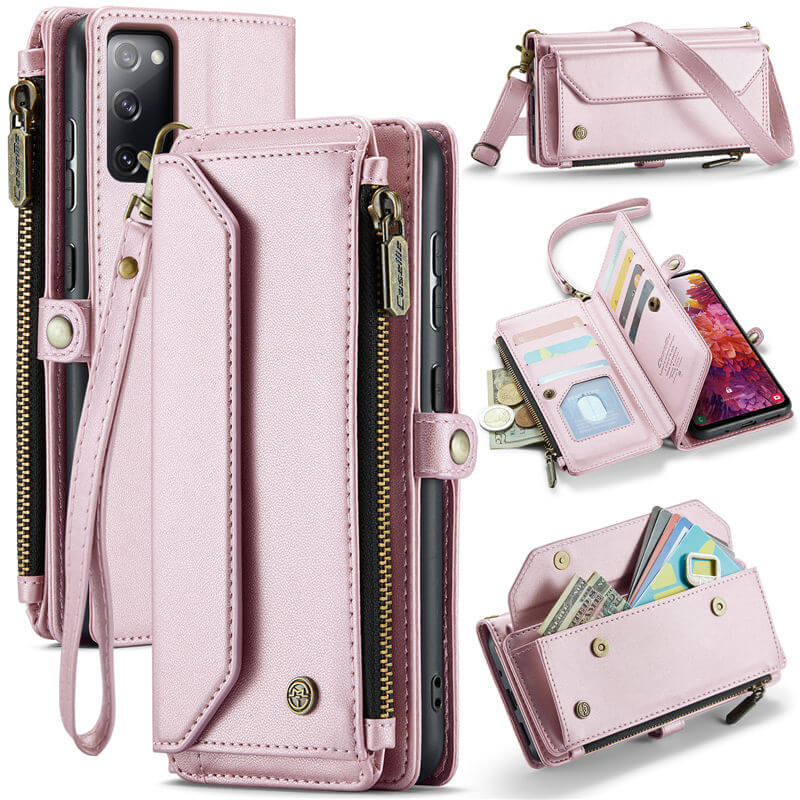 CaseMe Samsung Galaxy S20 FE Wallet RFID Blocking Crossbody Case Support Wireless Charging Pink