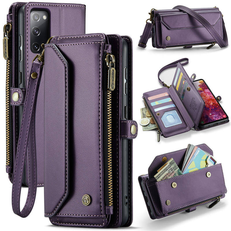 CaseMe Samsung Galaxy S20 FE Wallet RFID Blocking Crossbody Case Support Wireless Charging Purple