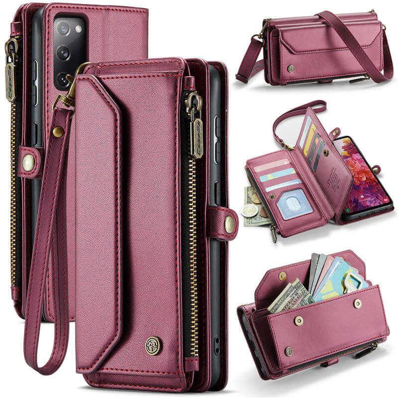 CaseMe Samsung Galaxy S20 FE Wallet RFID Blocking Crossbody Case Support Wireless Charging Red