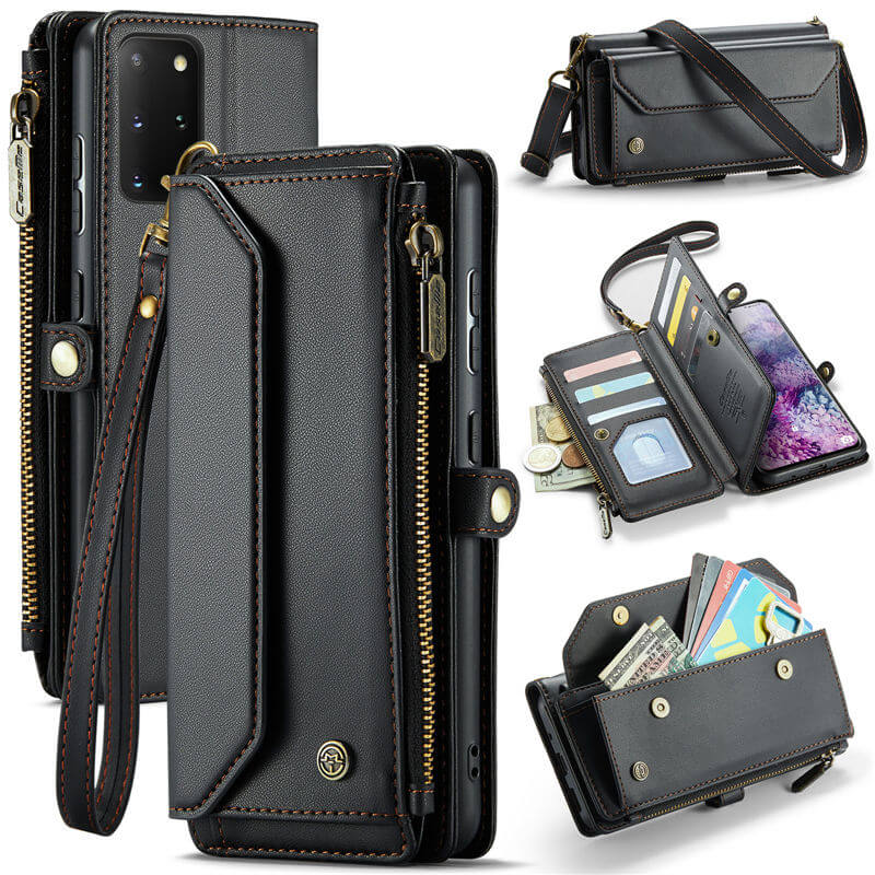 CaseMe Samsung Galaxy S20 Plus Wallet RFID Blocking Crossbody Case Support Wireless Charging Black