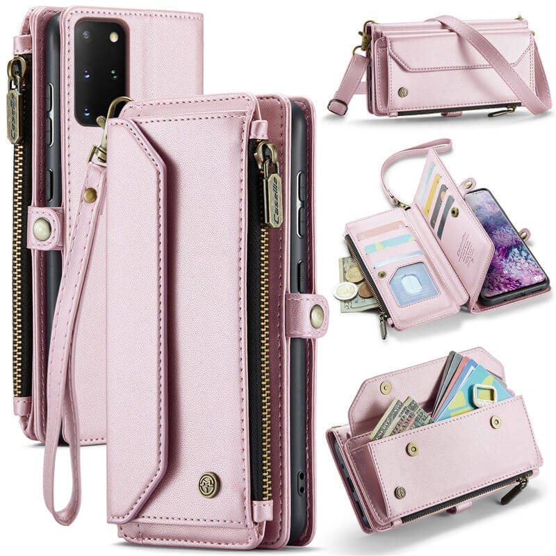 CaseMe Samsung Galaxy S20 Plus Wallet RFID Blocking Crossbody Case Support Wireless Charging Pink