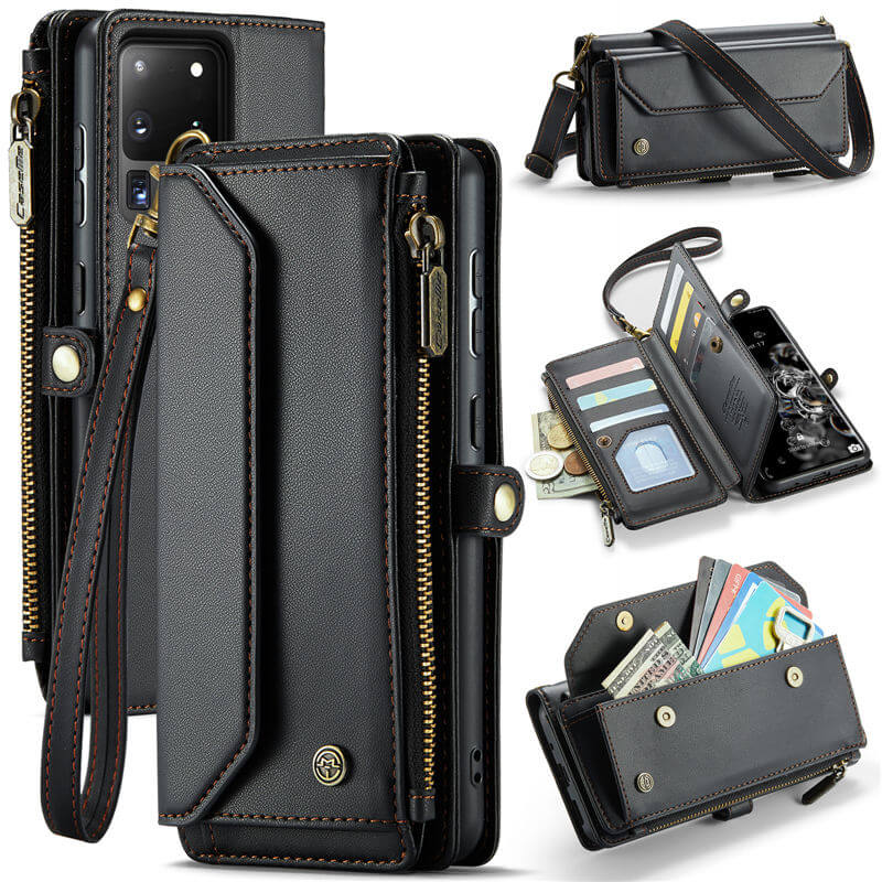 CaseMe Samsung Galaxy S20 Ultra Wallet RFID Blocking Crossbody Case Support Wireless Charging Black