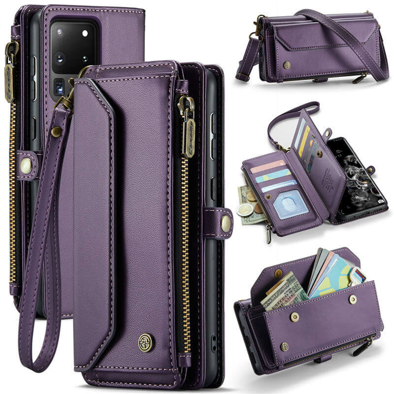 CaseMe Samsung Galaxy S20 Ultra Wallet RFID Blocking Crossbody Case Support Wireless Charging Purple