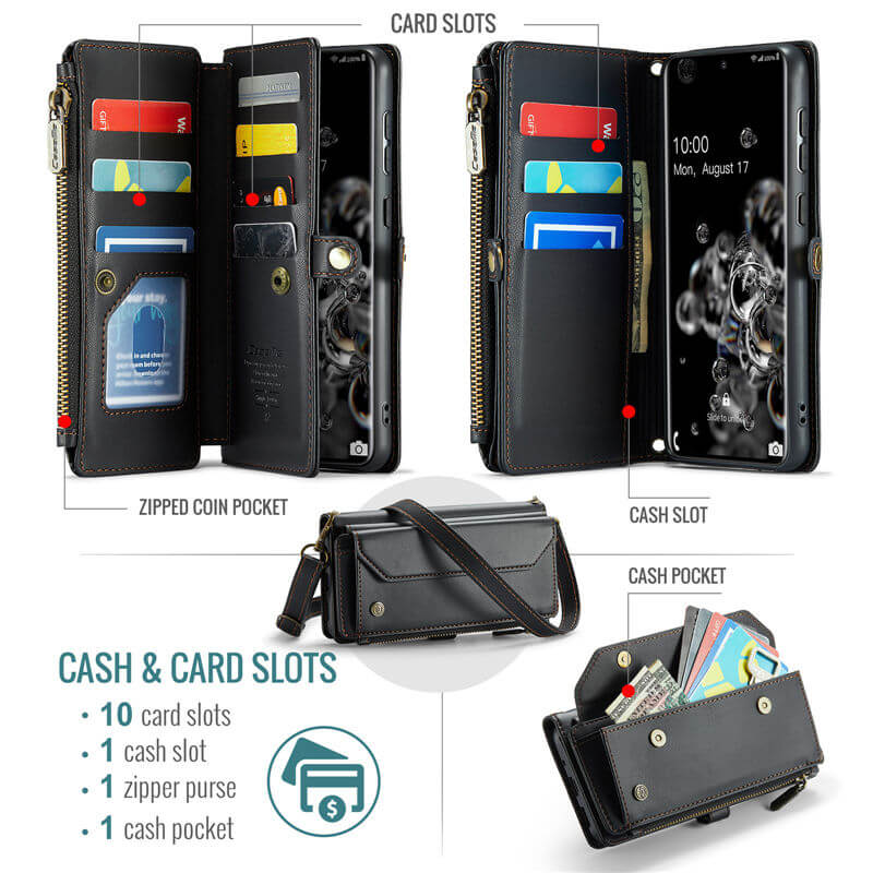 CaseMe Samsung Galaxy S20 Ultra Wallet RFID Blocking Crossbody Phone Case