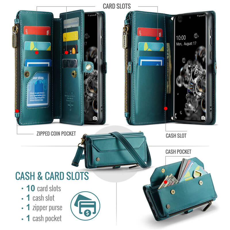 CaseMe Samsung Galaxy S20 Ultra Wallet RFID Blocking Crossbody Phone Case