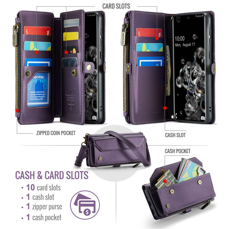 CaseMe Samsung Galaxy S20 Ultra Wallet RFID Blocking Crossbody Phone Case