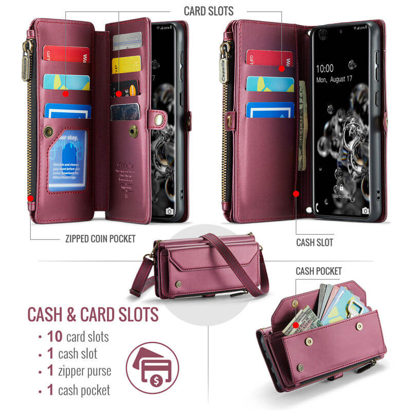 CaseMe Samsung Galaxy S20 Ultra Wallet RFID Blocking Crossbody Phone Case