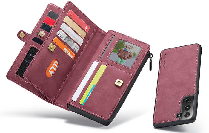 CaseMe Samsung Galaxy S21 Multi-Functional Zipper Wallet Magnetic Detachable 2 in 1 Folio Case