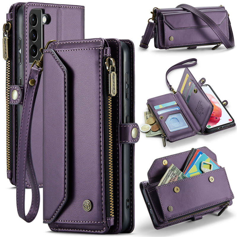 CaseMe Samsung Galaxy S21 Wallet RFID Blocking Crossbody Case Support Wireless Charging Purple