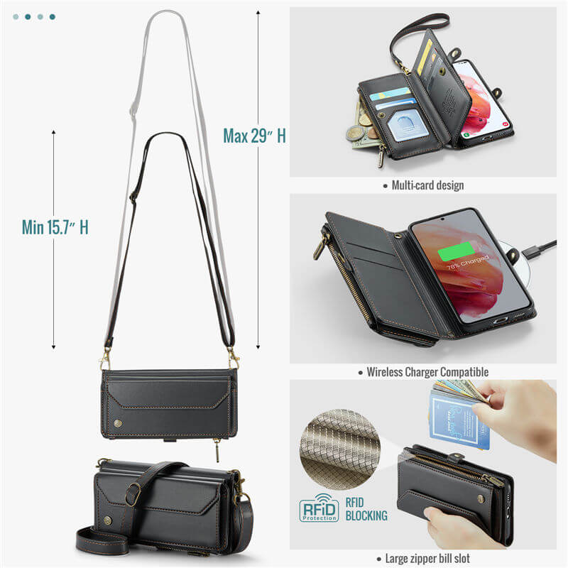 CaseMe Samsung Galaxy S21 Wallet RFID Blocking Crossbody Phone Case