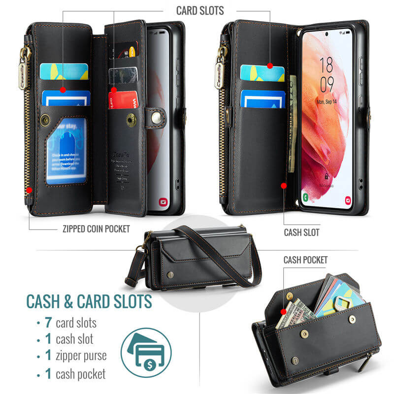 CaseMe Samsung Galaxy S21 Wallet RFID Blocking Crossbody Phone Case