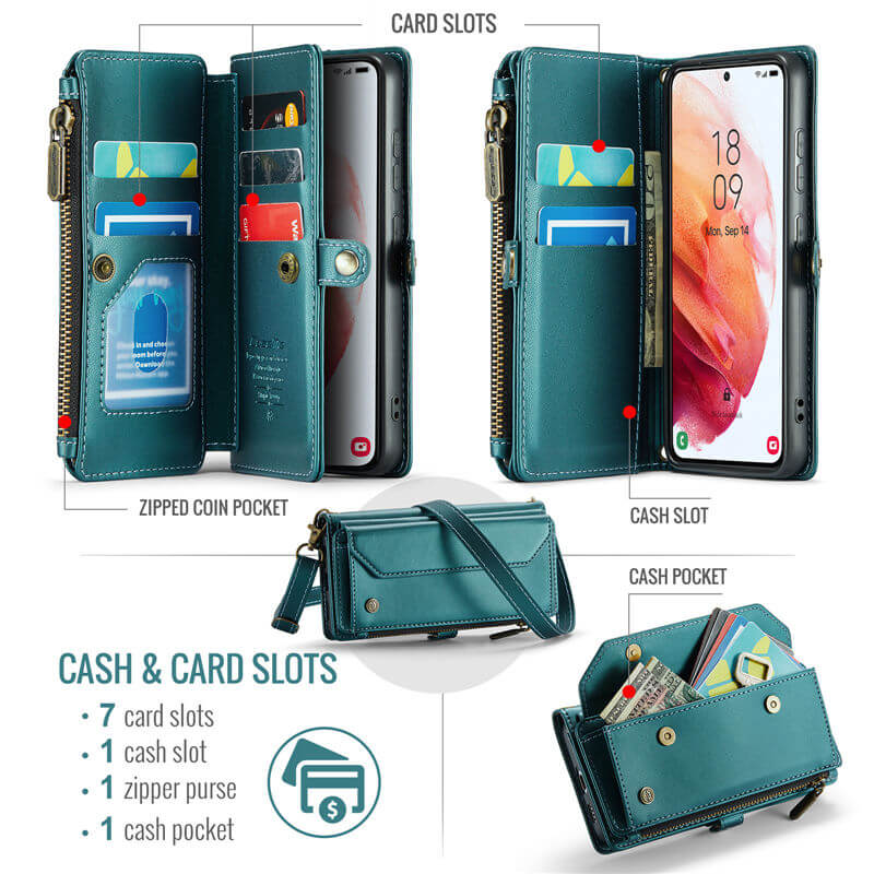 CaseMe Samsung Galaxy S21 Wallet RFID Blocking Crossbody Phone Case