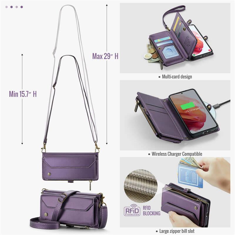 CaseMe Samsung Galaxy S21 Wallet RFID Blocking Crossbody Phone Case