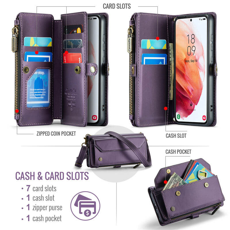 CaseMe Samsung Galaxy S21 Wallet RFID Blocking Crossbody Phone Case