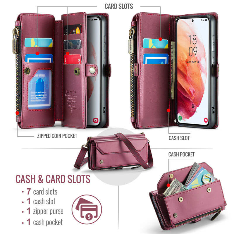 CaseMe Samsung Galaxy S21 Wallet RFID Blocking Crossbody Phone Case