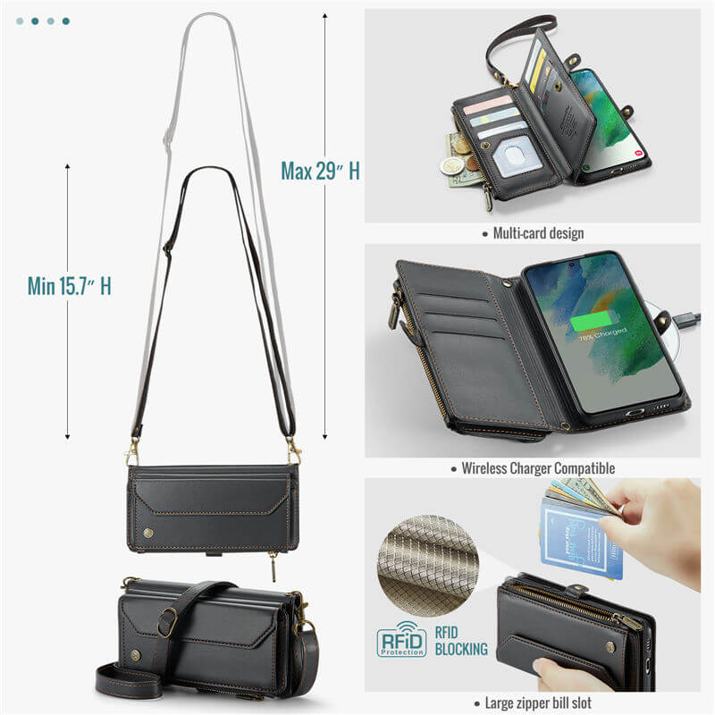 CaseMe Samsung Galaxy S21 FE Wallet RFID Blocking Crossbody Phone Case