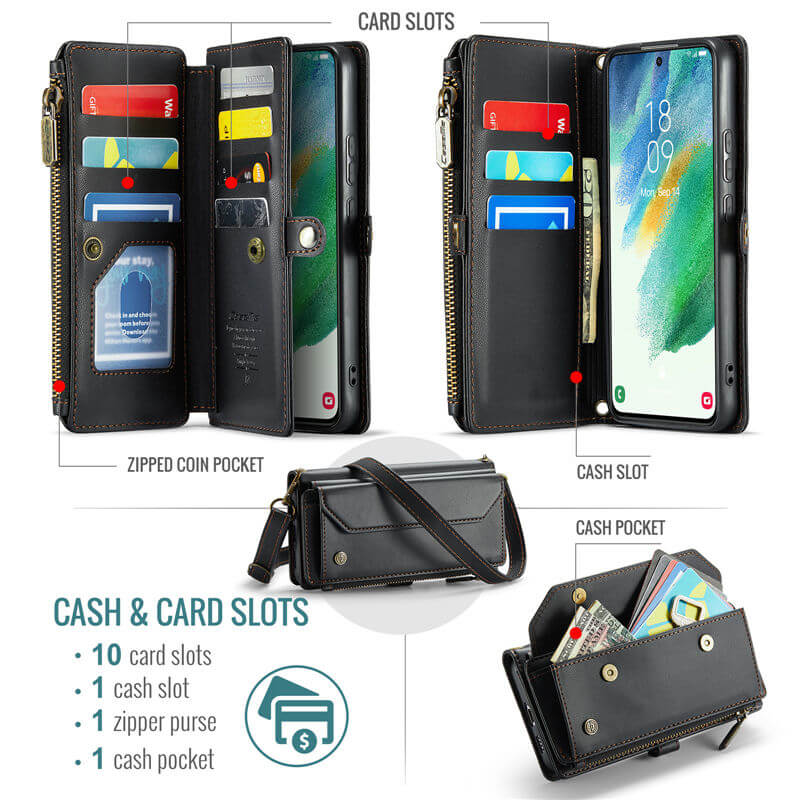 CaseMe Samsung Galaxy S21 FE Wallet RFID Blocking Crossbody Phone Case