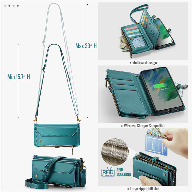 CaseMe Samsung Galaxy S21 FE Wallet RFID Blocking Crossbody Phone Case