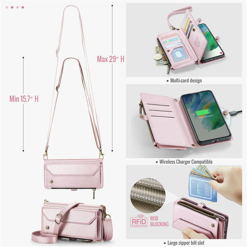 CaseMe Samsung Galaxy S21 FE Wallet RFID Blocking Crossbody Phone Case