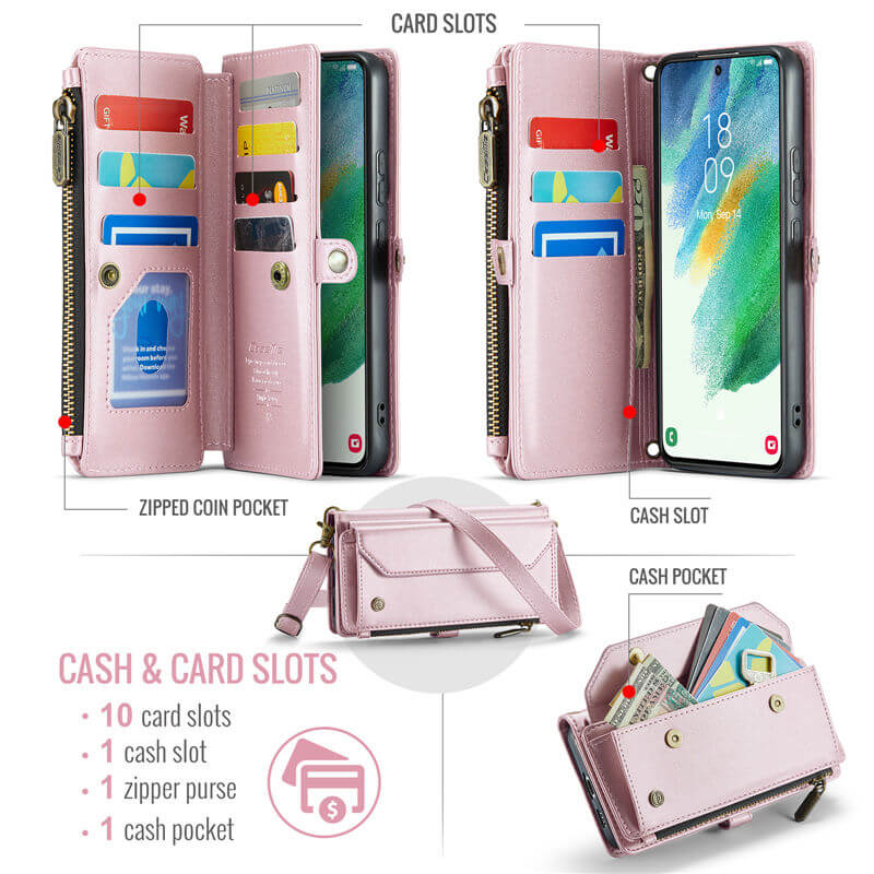 CaseMe Samsung Galaxy S21 FE Wallet RFID Blocking Crossbody Phone Case