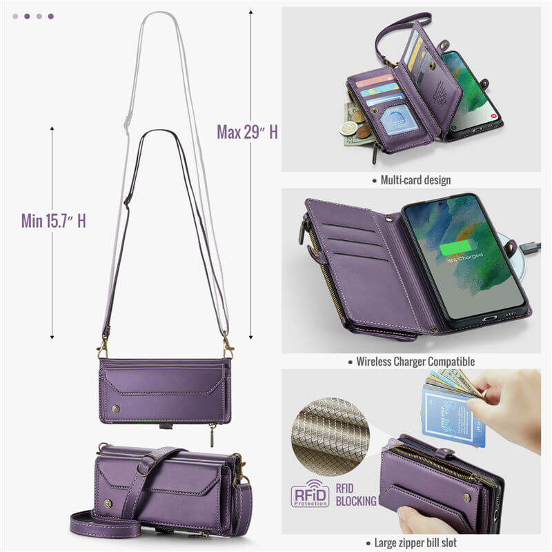 CaseMe Samsung Galaxy S21 FE Wallet RFID Blocking Crossbody Phone Case