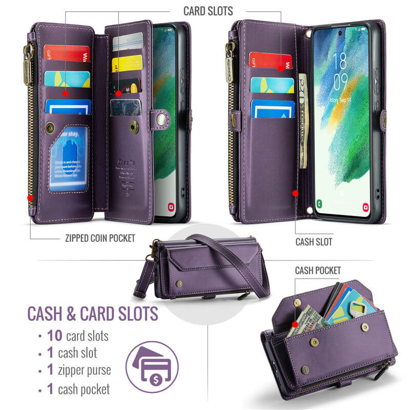 CaseMe Samsung Galaxy S21 FE Wallet RFID Blocking Crossbody Phone Case