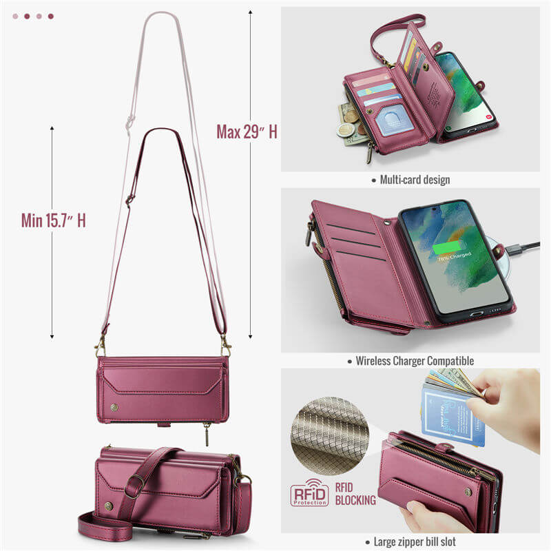 CaseMe Samsung Galaxy S21 FE Wallet RFID Blocking Crossbody Phone Case