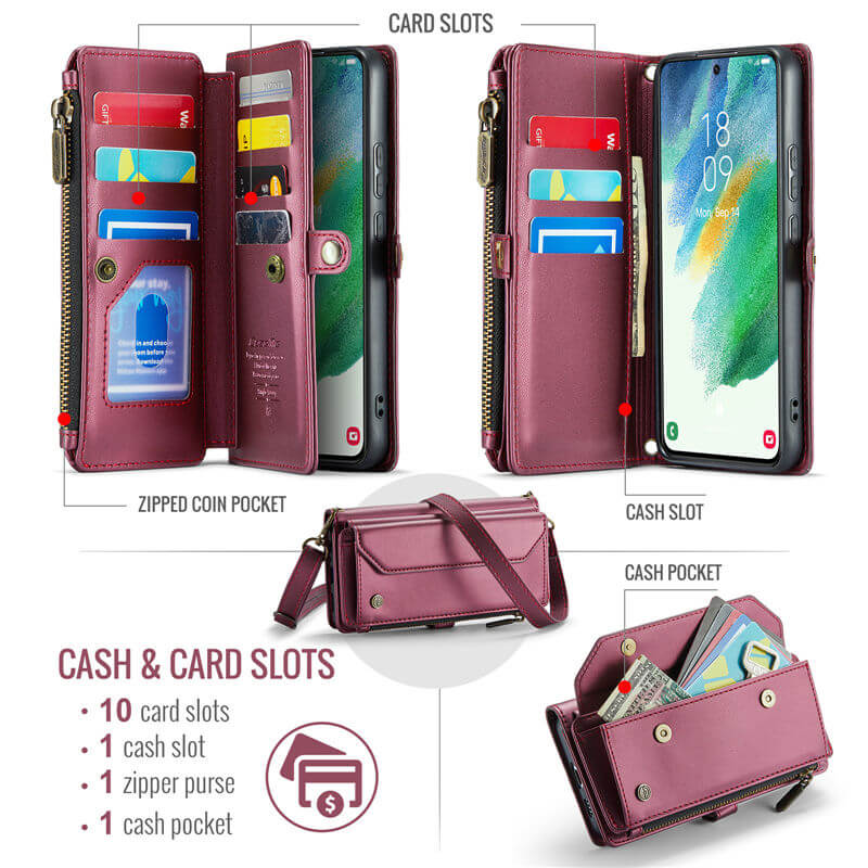 CaseMe Samsung Galaxy S21 FE Wallet RFID Blocking Crossbody Phone Case