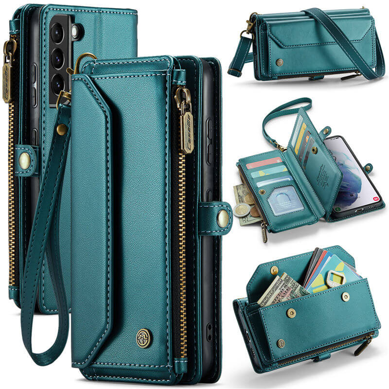 CaseMe Samsung Galaxy S21 Plus Wallet RFID Blocking Crossbody Case Support Wireless Charging Green