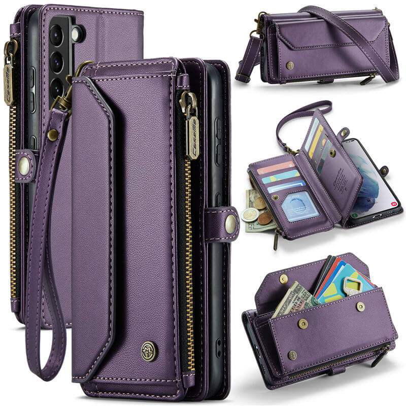 CaseMe Samsung Galaxy S21 Plus Wallet RFID Blocking Crossbody Case Support Wireless Charging Purple