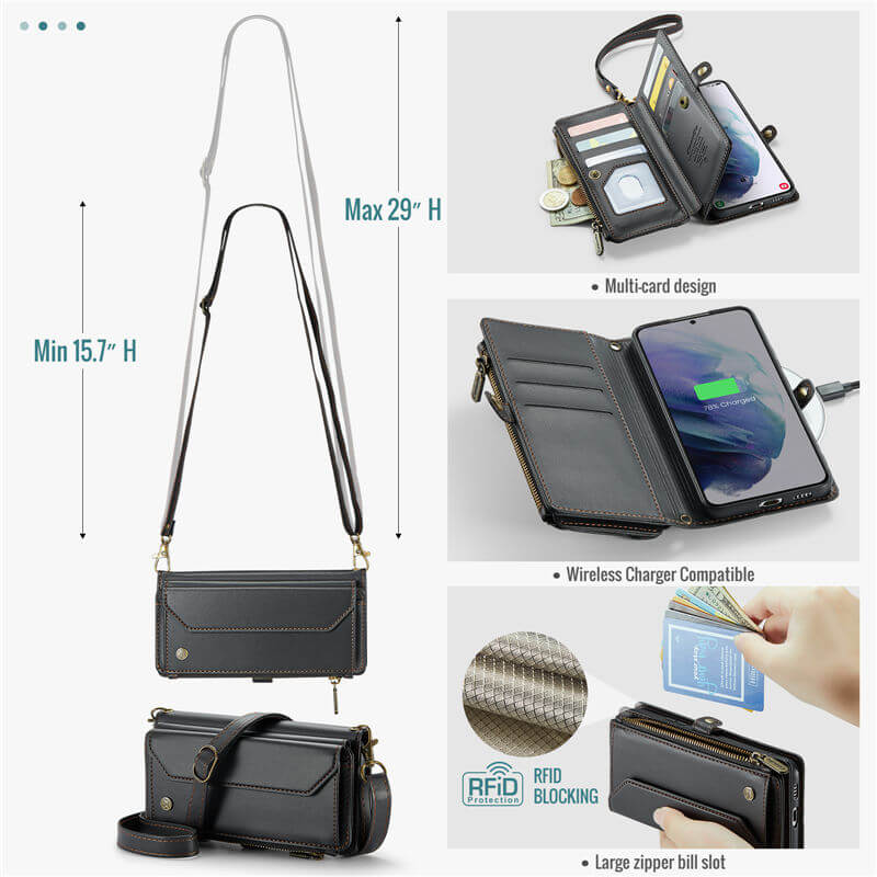 CaseMe Samsung Galaxy S21 Plus Wallet RFID Blocking Crossbody Phone Case