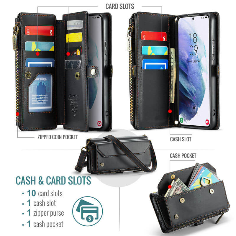 CaseMe Samsung Galaxy S21 Plus Wallet RFID Blocking Crossbody Phone Case