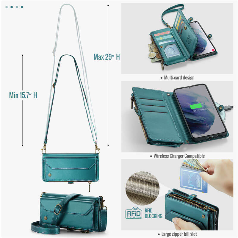 CaseMe Samsung Galaxy S21 Plus Wallet RFID Blocking Crossbody Phone Case