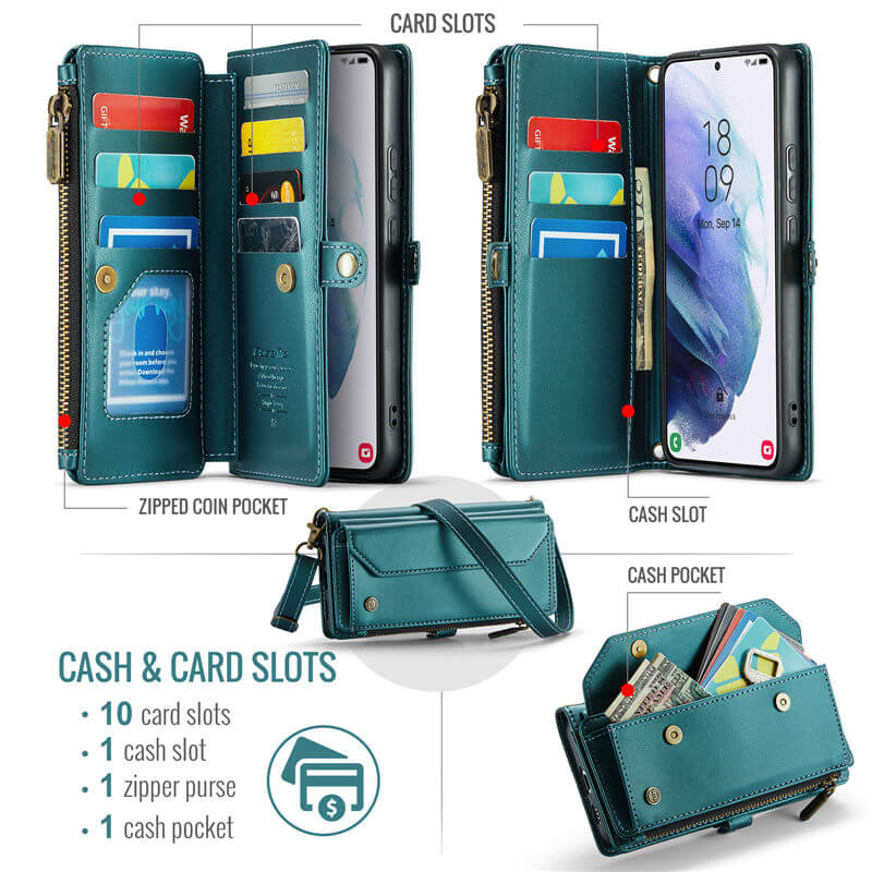 CaseMe Samsung Galaxy S21 Plus Wallet RFID Blocking Crossbody Phone Case