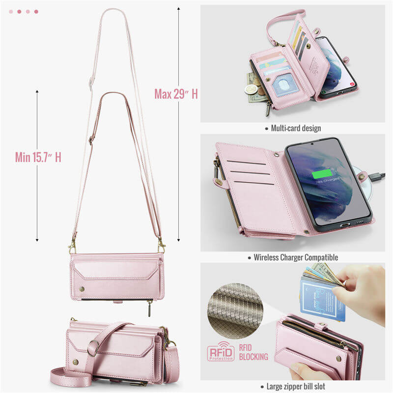 CaseMe Samsung Galaxy S21 Plus Wallet RFID Blocking Crossbody Phone Case