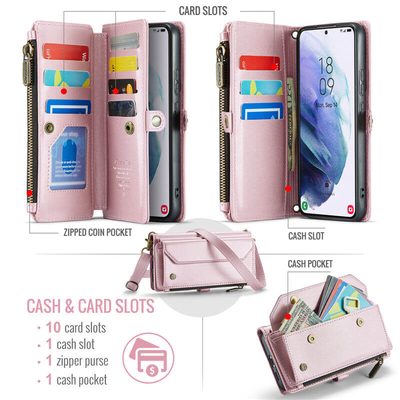 CaseMe Samsung Galaxy S21 Plus Wallet RFID Blocking Crossbody Phone Case