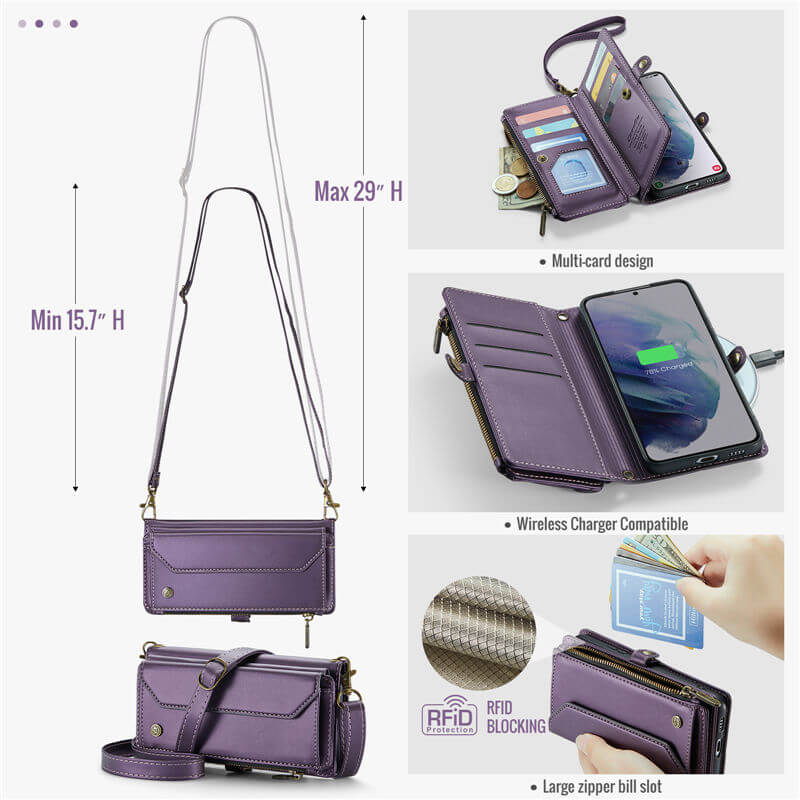 CaseMe Samsung Galaxy S21 Plus Wallet RFID Blocking Crossbody Phone Case