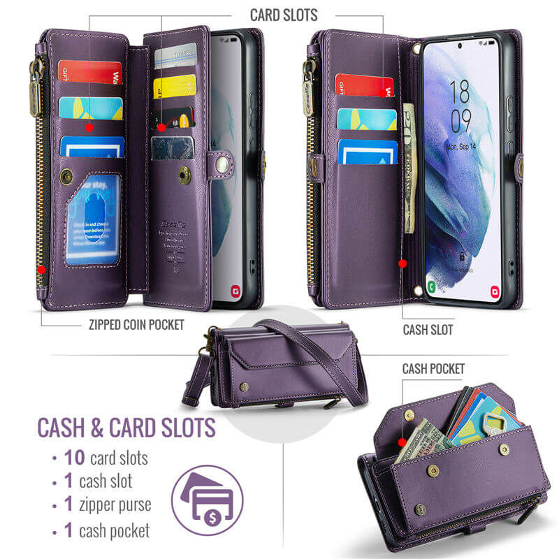 CaseMe Samsung Galaxy S21 Plus Wallet RFID Blocking Crossbody Phone Case