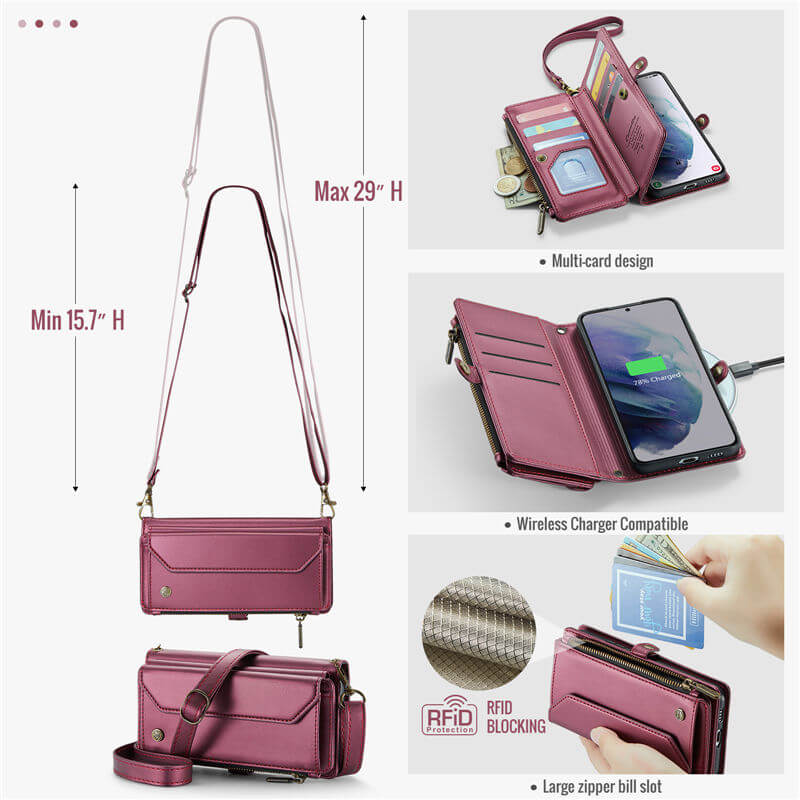 CaseMe Samsung Galaxy S21 Plus Wallet RFID Blocking Crossbody Phone Case