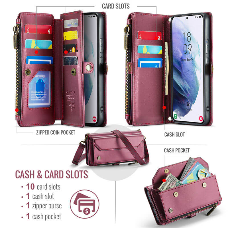 CaseMe Samsung Galaxy S21 Plus Wallet RFID Blocking Crossbody Phone Case