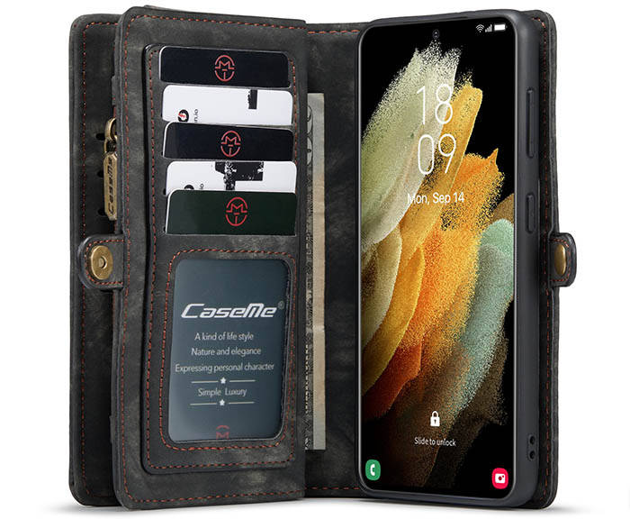 CaseMe Samsung Galaxy S21 Plus Zipper Wallet Magnetic Detachable 2 in 1 Case