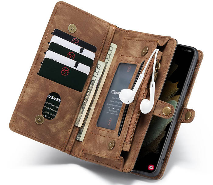 CaseMe Samsung Galaxy S21 Plus Zipper Wallet Magnetic Detachable 2 in 1 Case