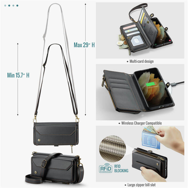 CaseMe Samsung Galaxy S21 Ultra Wallet RFID Blocking Crossbody Phone Case