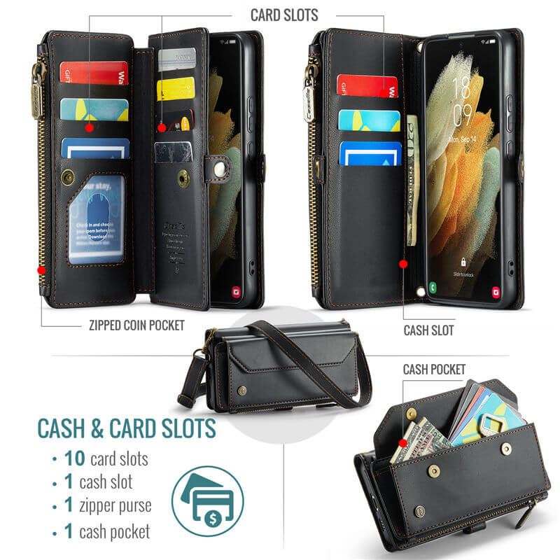 CaseMe Samsung Galaxy S21 Ultra Wallet RFID Blocking Crossbody Phone Case