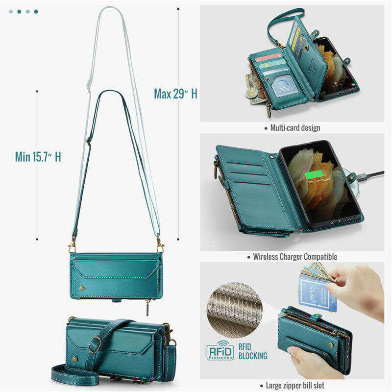 CaseMe Samsung Galaxy S21 Ultra Wallet RFID Blocking Crossbody Phone Case