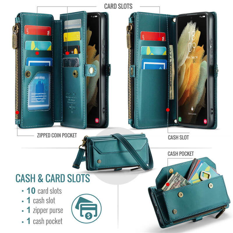 CaseMe Samsung Galaxy S21 Ultra Wallet RFID Blocking Crossbody Phone Case