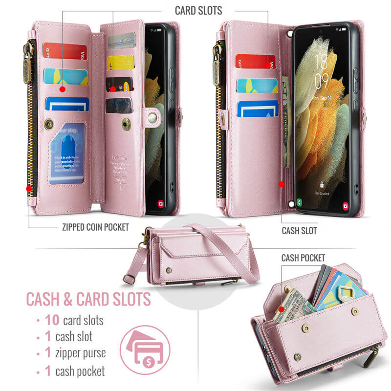 CaseMe Samsung Galaxy S21 Ultra Wallet RFID Blocking Crossbody Phone Case